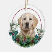 Golden Retriever Dog Evergreen Berry Wreath Keramisch Ornament (Links)