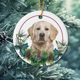 Golden Retriever Dog Evergreen Berry Wreath Keramisch Ornament