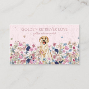 Golden Retriever Dog Floral Editable Visitekaartje
