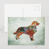 Golden Retriever Dog Floral over Groen Briefkaart (Voorkant / Achterkant)