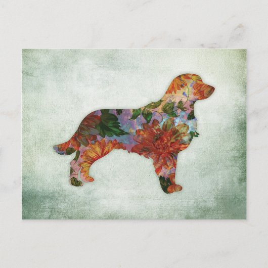 Golden Retriever Dog Floral over Groen Briefkaart (Voorkant)