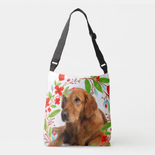 Golden Retriever Dog Foto van Floral Lijst Crossbody Tas