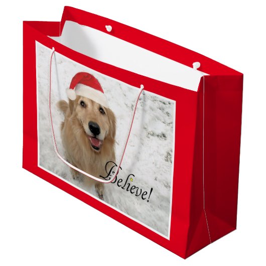 Golden Retriever Dog gelooft kerst Groot Cadeauzakje (Voorkant Gekanteld)