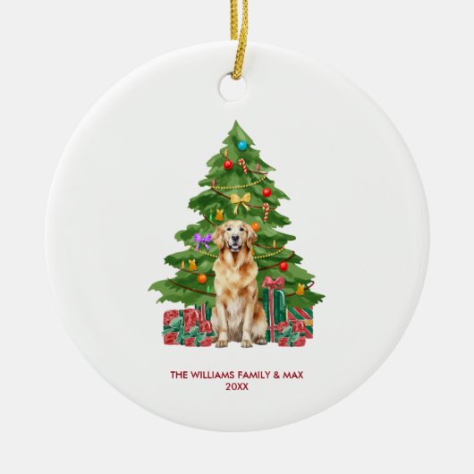 Golden Retriever Dog Gepersonaliseerde Kerst Keramisch Ornament (Voorkant)