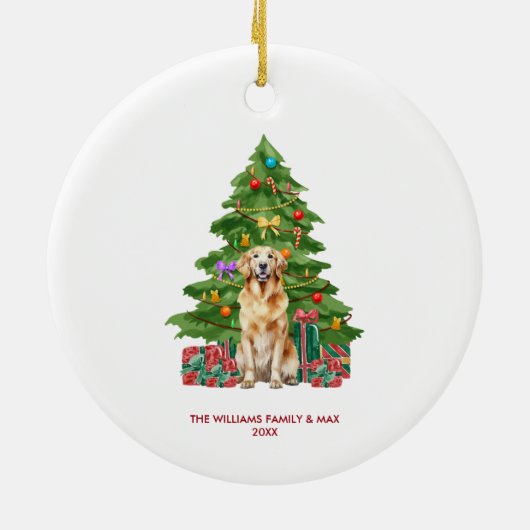 Golden Retriever Dog Gepersonaliseerde Kerst Keramisch Ornament (Achterkant)