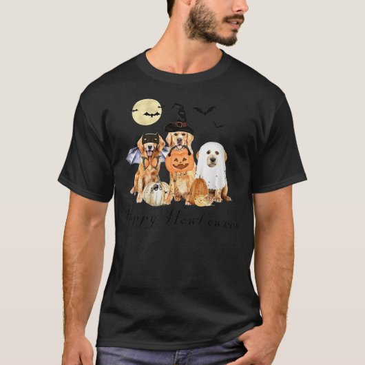 Golden Retriever Dog Ghost Halloween Witch And Bat T-shirt (Voorkant)