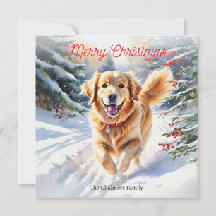 Golden Retriever Dog Goldie in de sneeuw Kerstmis Feestdagenkaart