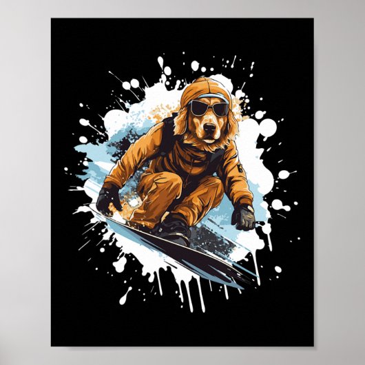 Golden Retriever Dog Grappig Snowboarden Snowboard Poster (Voorkant)