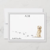 Golden Retriever Dog Gray Border Monogram Aangepas Notitiekaartje (Voorkant)