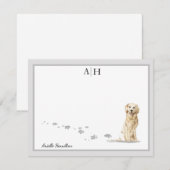 Golden Retriever Dog Gray Border Monogram Aangepas Notitiekaartje (Voorkant / Achterkant)