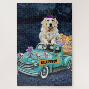 Golden Retriever Dog Halloween Truck Scary Night Legpuzzel
