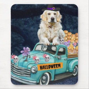 Golden Retriever Dog Halloween Truck Scary Night Muismat