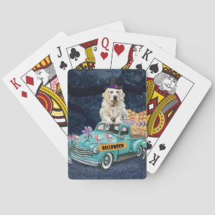 Golden Retriever Dog Halloween Truck Scary Night Pokerkaarten