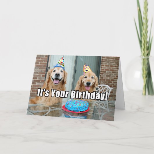 Golden Retriever Dog Happy Birthday Cake Kaart (Voorkant)
