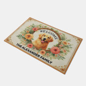 Golden Retriever Dog Home Lief, Bloemen Welkom Deurmat (Schuin)