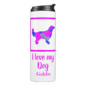 Golden Retriever Dog Hot Pink & Blue Silhouette Thermosbeker (Gedraaid links)