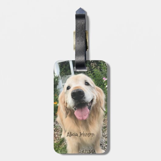 Golden Retriever Dog in de bloementuin Bagagelabel (Achterkant verticaal)