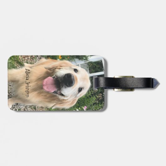 Golden Retriever Dog in de bloementuin Bagagelabel (Achterkant horizontaal)