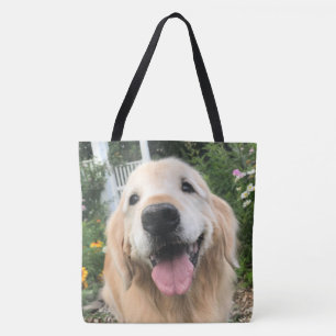 Golden Retriever Dog in de bloementuin Tote Bag