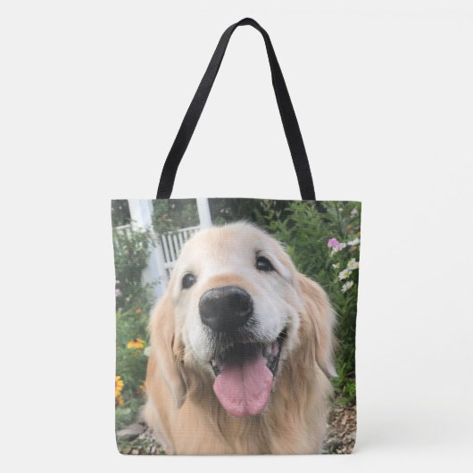 Golden Retriever Dog in de bloementuin Tote Bag (Voorkant)