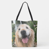 Golden Retriever Dog in de bloementuin Tote Bag (Achterkant)