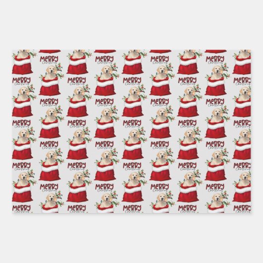 Golden Retriever Dog in Holiday Gift Bag Inpakpapier Vel (Voorkant 2)