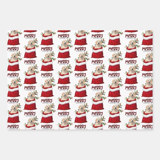 Golden Retriever Dog in Holiday Gift Bag Inpakpapier Vel (Voorkant)