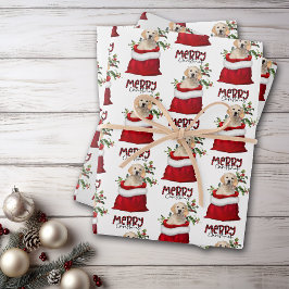 Golden Retriever Dog in Holiday Gift Bag Inpakpapier Vel
