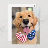 Golden Retriever Dog in Independence Day Bow Strop Briefkaart (Voorkant / Achterkant)