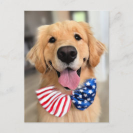 Golden Retriever Dog in Independence Day Bow Strop Briefkaart