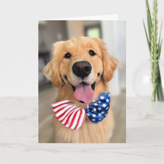 Golden Retriever Dog in Independence Day Bow Strop Kaart (Voorkant)
