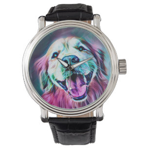 Golden Retriever Dog in Neon Colors Horloge