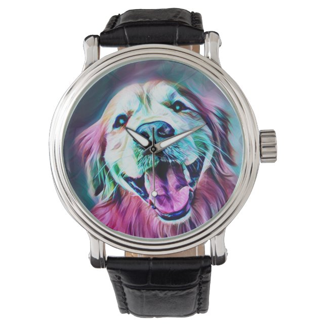 Golden Retriever Dog in Neon Colors Horloge (Voorkant)