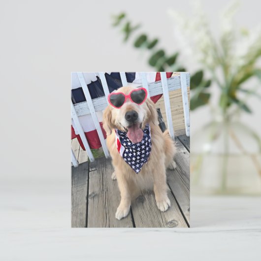 Golden Retriever Dog in Onafhankelijkheidsdagbril Briefkaart (Staand voorkant)