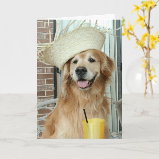 Golden Retriever Dog in Pet Happy Summer Kaart (Gele Bloem)
