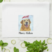 Golden Retriever Dog in Santa Hat, aangepaste teks Theedoek (Gevouwen)