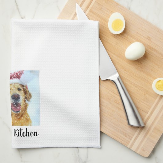 Golden Retriever Dog in Santa Hat, aangepaste teks Theedoek (Quarter Fold)