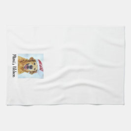 Golden Retriever Dog in Santa Hat, aangepaste teks Theedoek