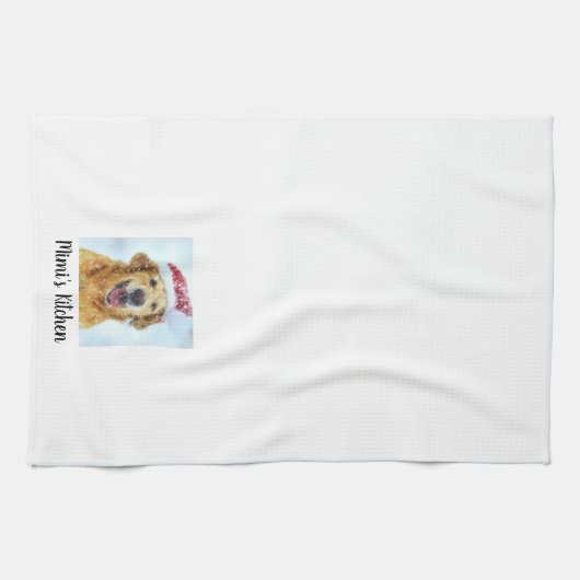 Golden Retriever Dog in Santa Hat, aangepaste teks Theedoek (Horizontaal)