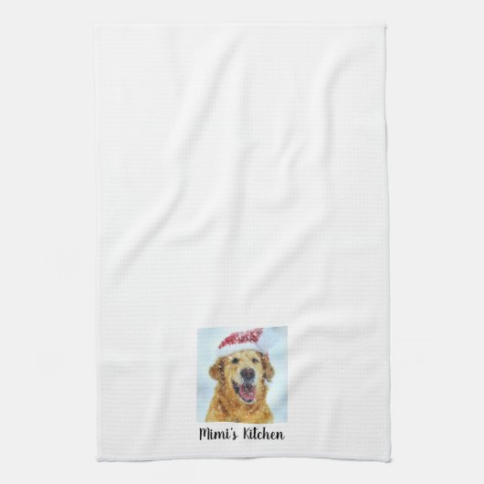 Golden Retriever Dog in Santa Hat, aangepaste teks Theedoek (Verticaal)