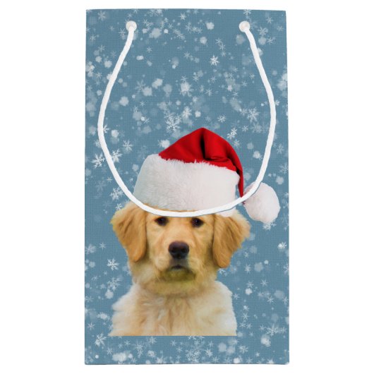 Golden Retriever Dog in Santa Hat Klein Cadeauzakje (Achterkant)