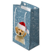 Golden Retriever Dog in Santa Hat Klein Cadeauzakje (Voorkant Gekanteld)