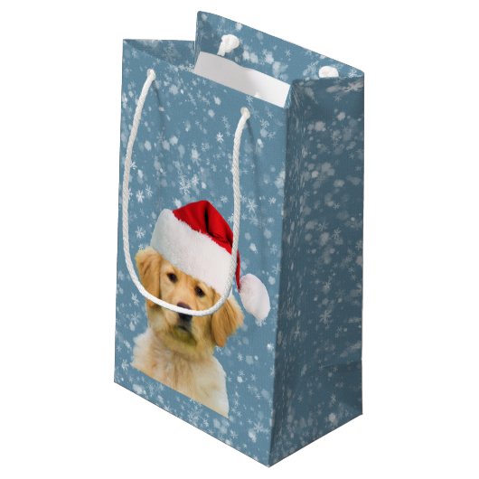 Golden Retriever Dog in Santa Hat Klein Cadeauzakje (Achterkant Gekanteld)