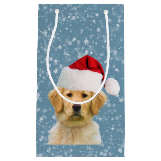 Golden Retriever Dog in Santa Hat Klein Cadeauzakje (Voorkant)