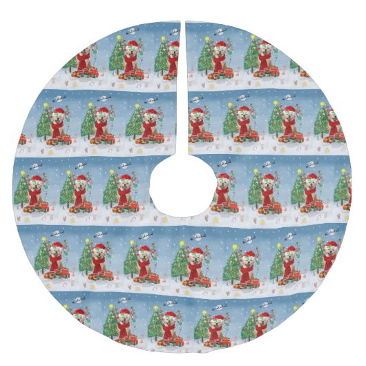 Golden Retriever Dog in sneeuw met kerstcadeaus Kerstboom Rok (Voorkant)