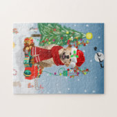 Golden Retriever Dog in sneeuw met kerstcadeaus Legpuzzel (Horizontaal)