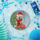 Golden Retriever Dog in sneeuw met kerstcadeaus Papieren Bordje (Feest)