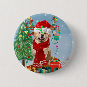 Golden Retriever Dog in sneeuw met kerstcadeaus Ronde Button 5,7 Cm