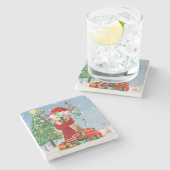 Golden Retriever Dog in sneeuw met kerstcadeaus Stenen Onderzetter (Zijkant)