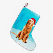 Golden Retriever Dog In Snow met Kerst Pet Kleine Kerstsok (Voorkant (Hangend))